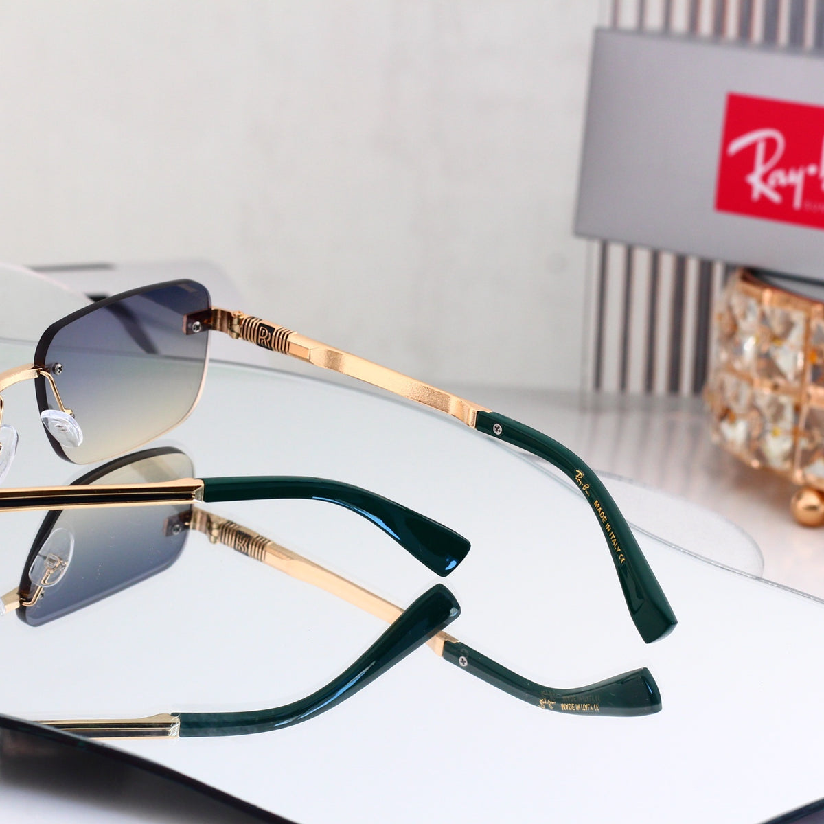 Square Rimless Sunglasses, UV Protection Gradient Lens