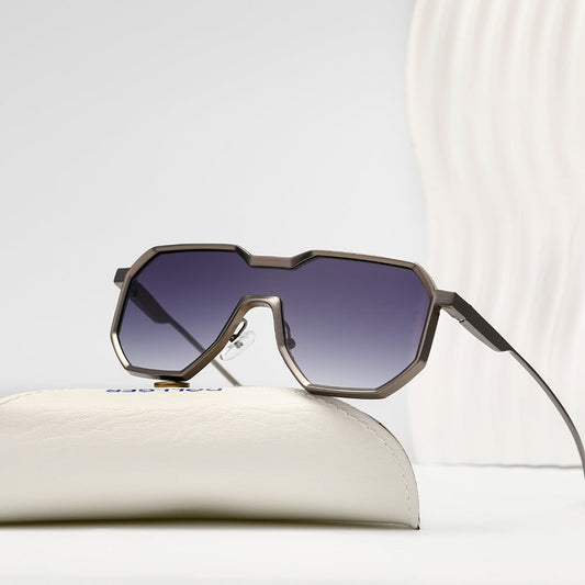 Punk style one piece large frame polygonal trendy sunglasses