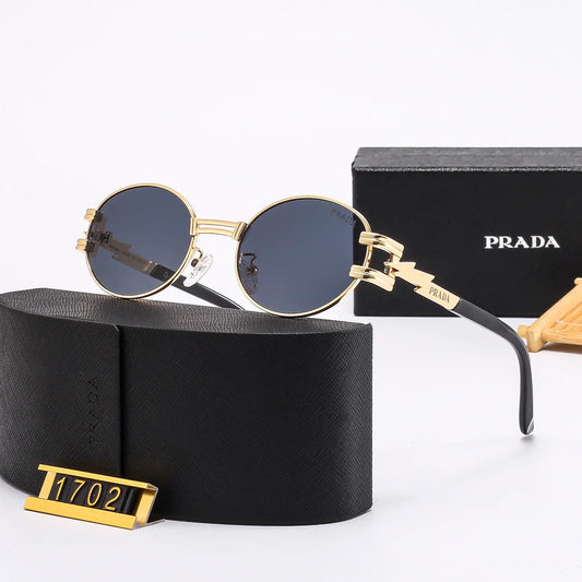 New round full metal frame sunglasses with iconic logo on the temples