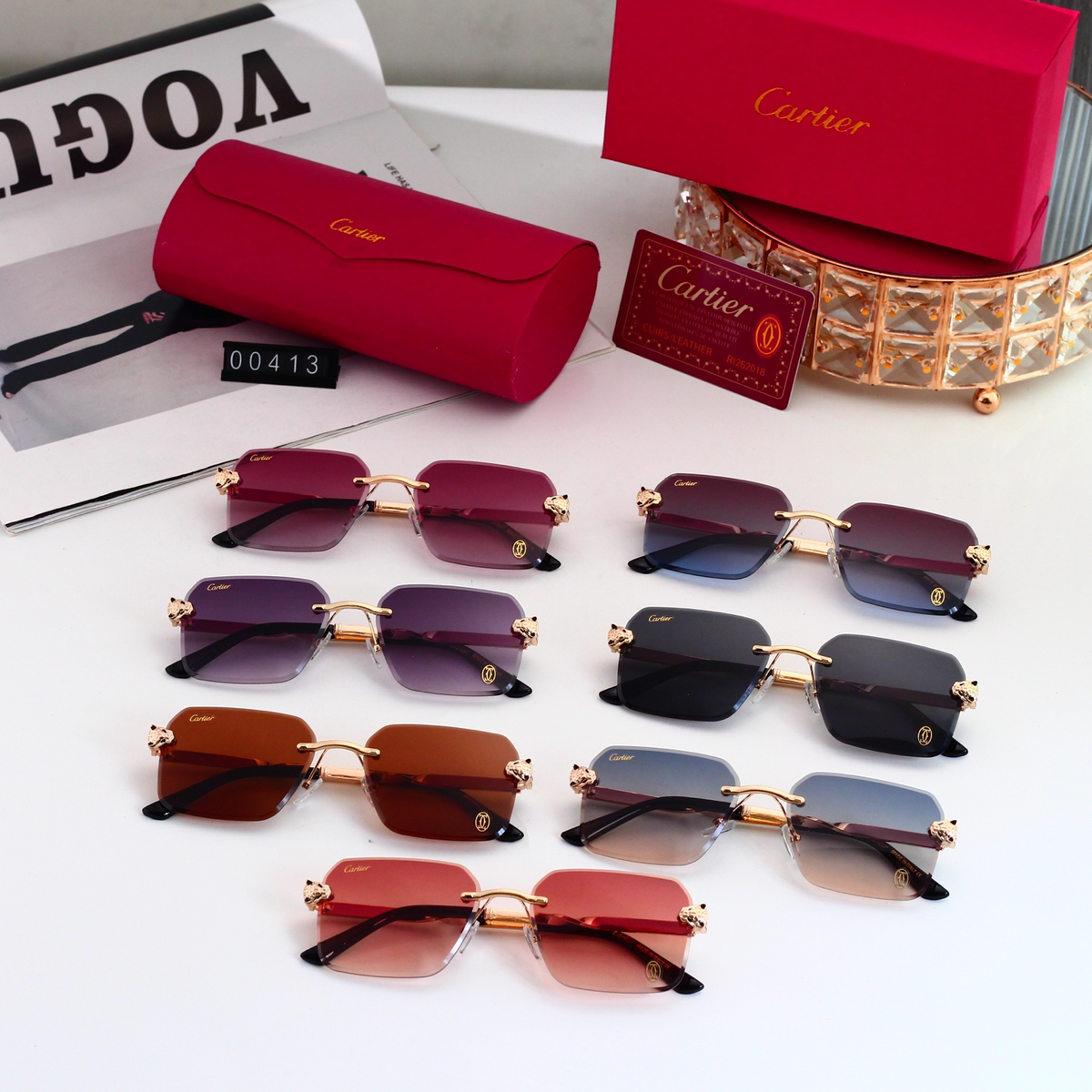 Leopard Print Temple Rimless Square Sunglasses