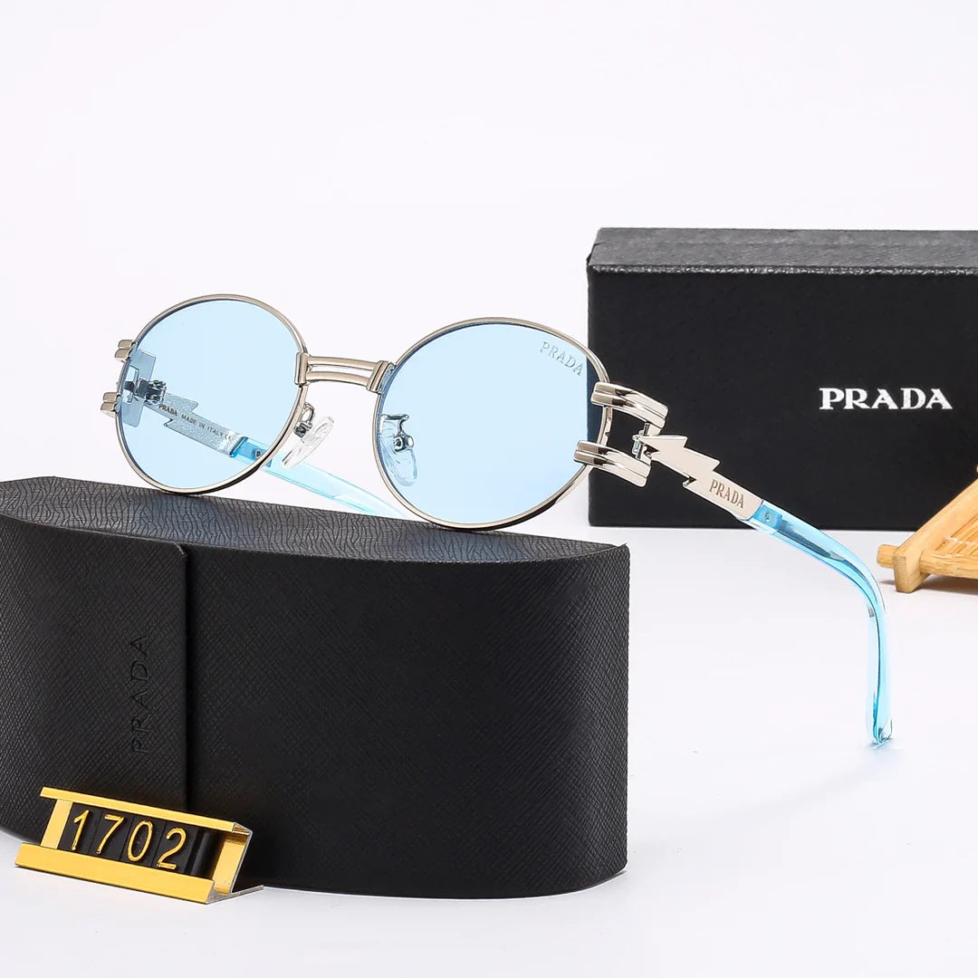 New round full metal frame sunglasses with iconic logo on the temples