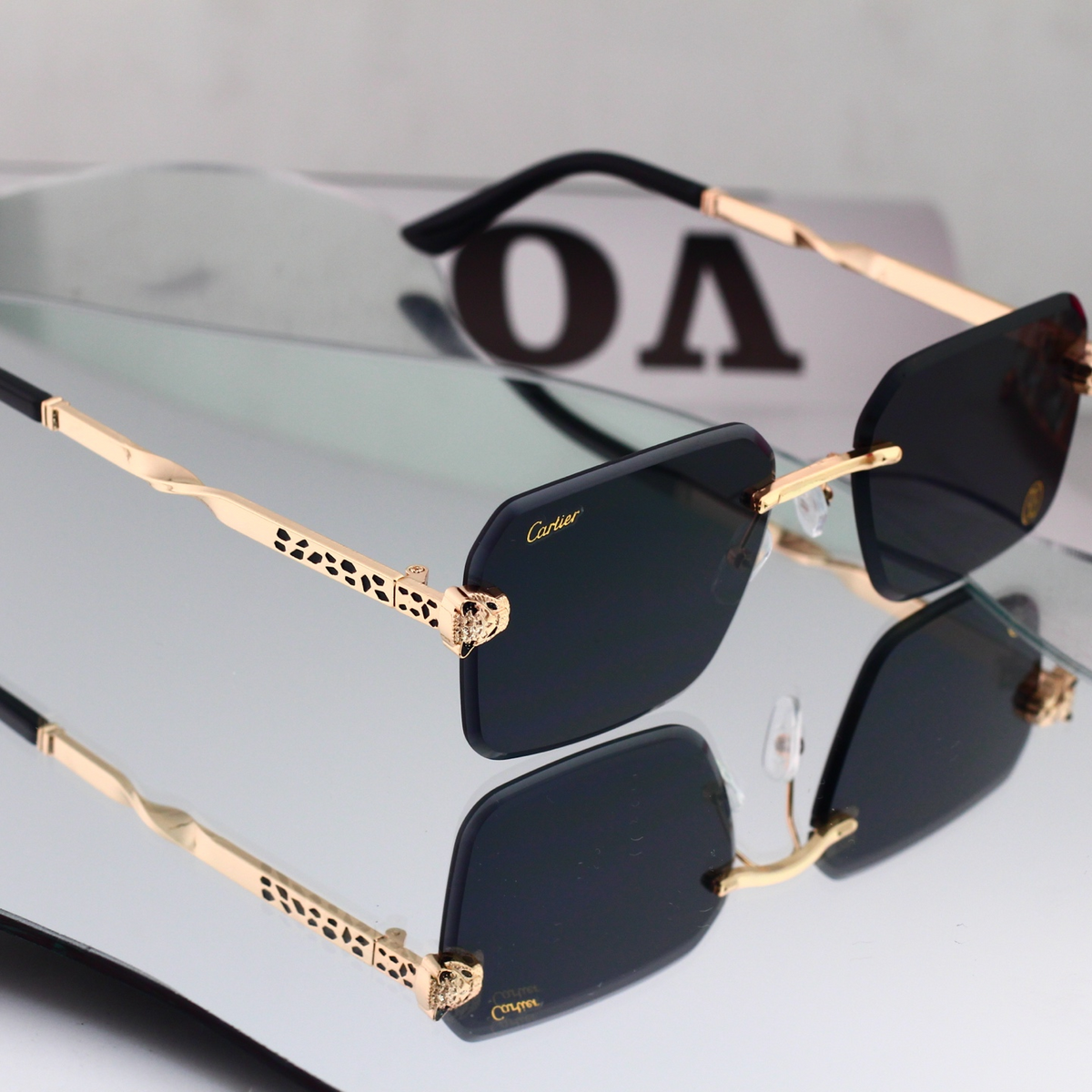 Leopard Print Temple Rimless Square Sunglasses