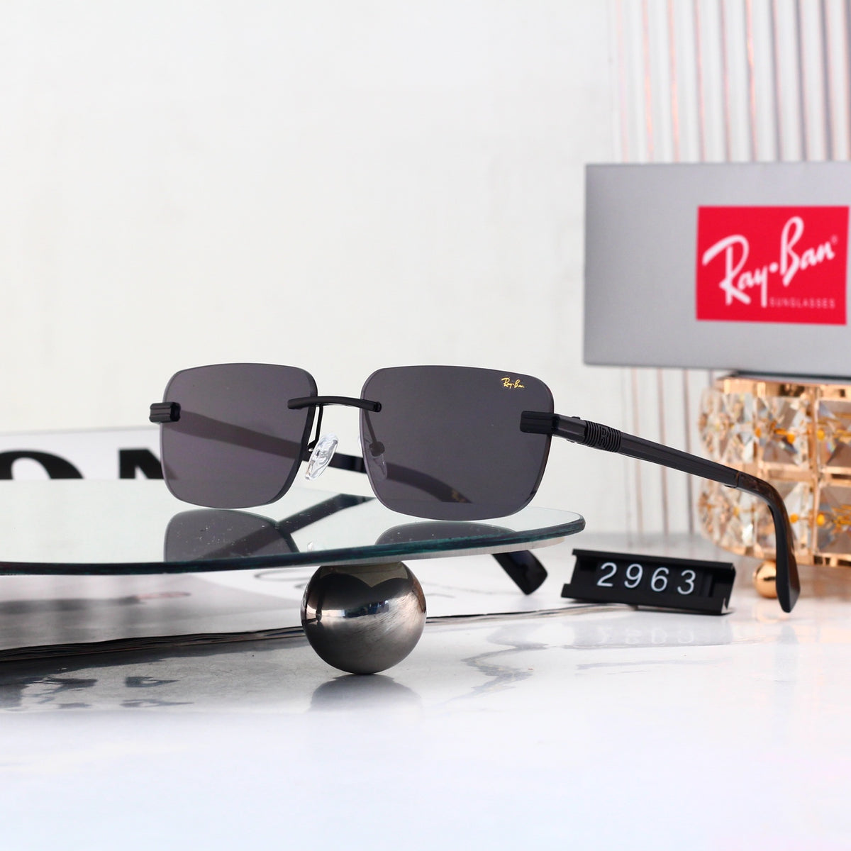 Square Rimless Sunglasses, UV Protection Gradient Lens
