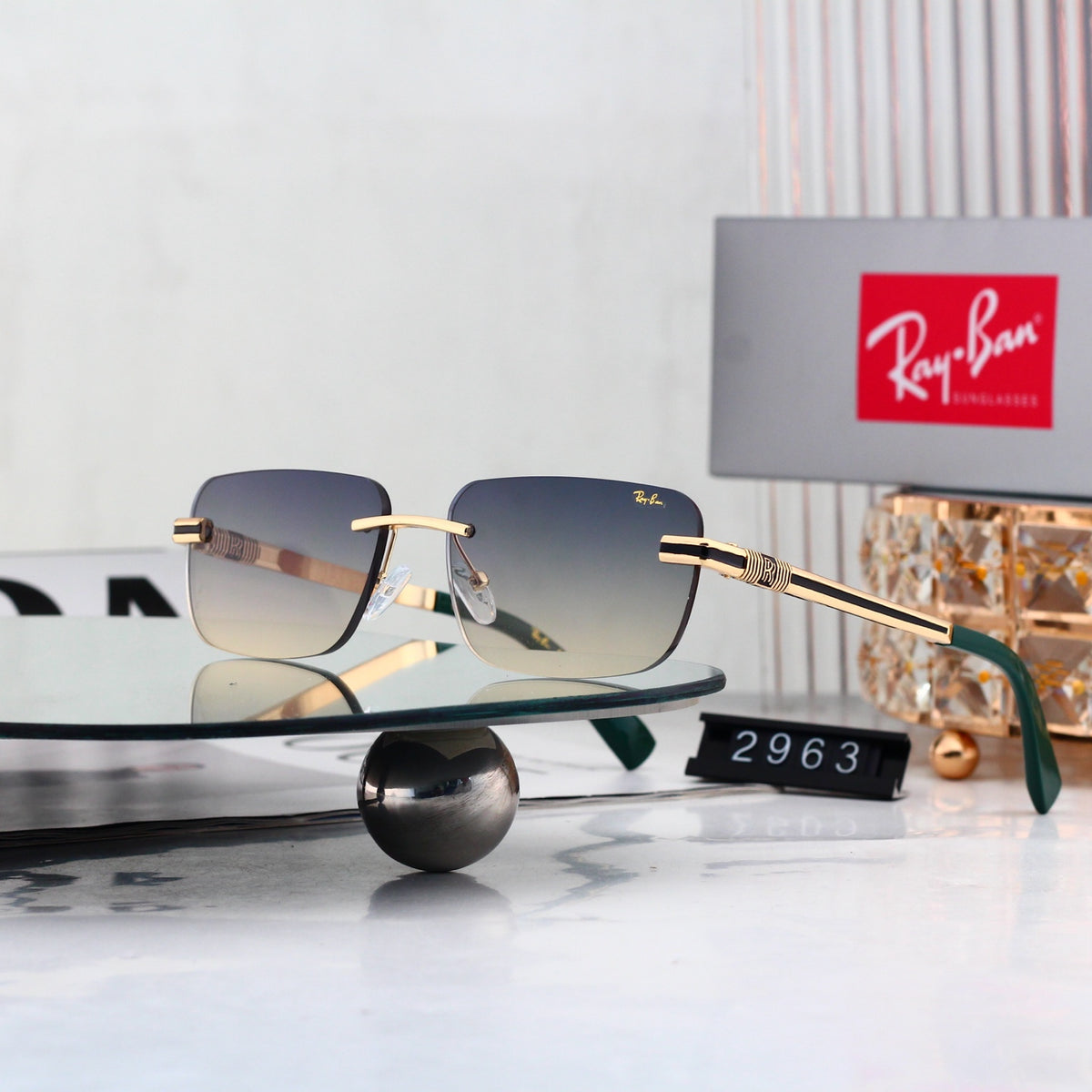 Square Rimless Sunglasses, UV Protection Gradient Lens