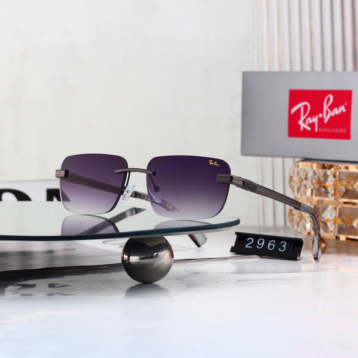 Square Rimless Sunglasses, UV Protection Gradient Lens