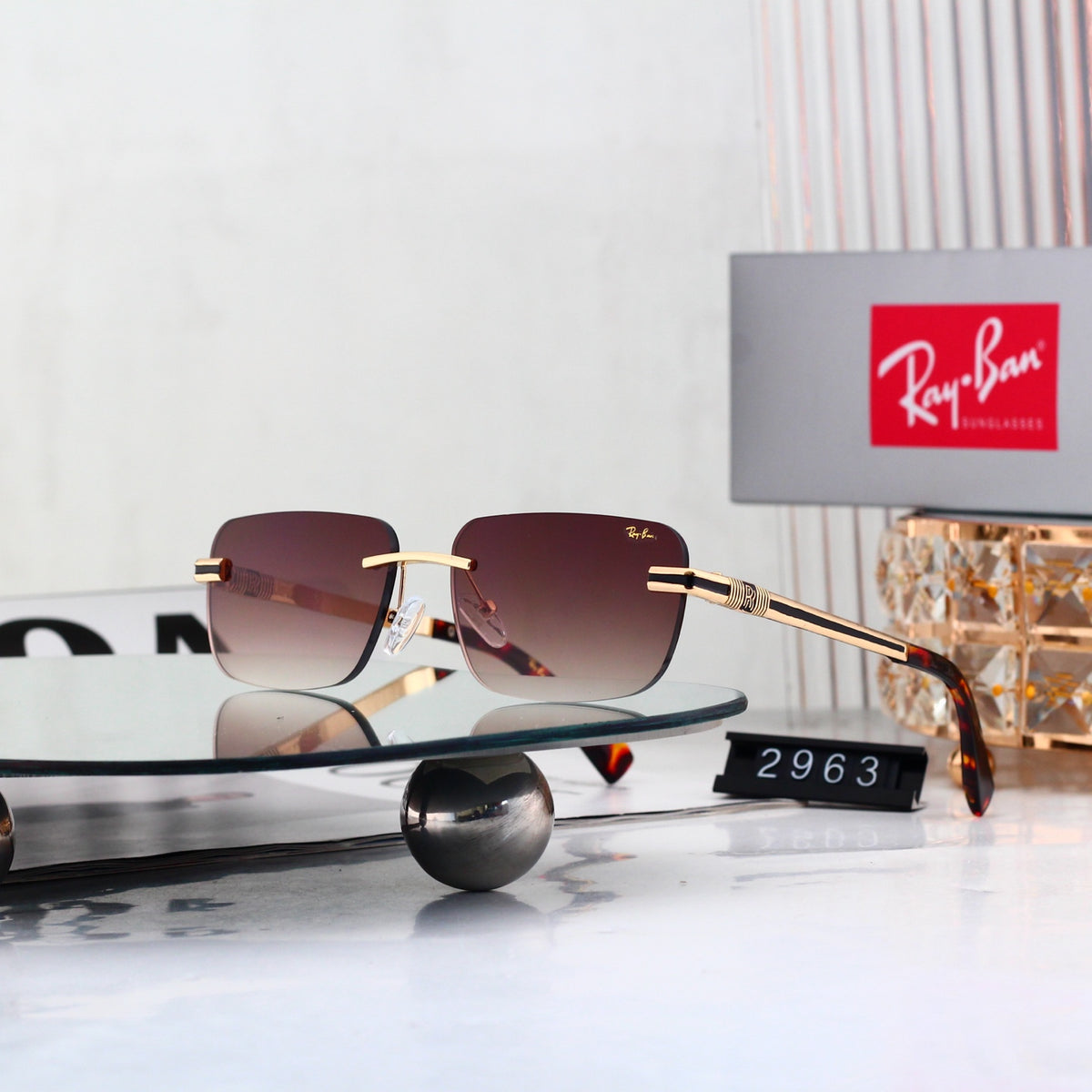 Square Rimless Sunglasses, UV Protection Gradient Lens