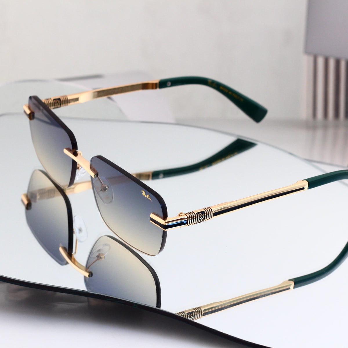 Square Rimless Sunglasses, UV Protection Gradient Lens
