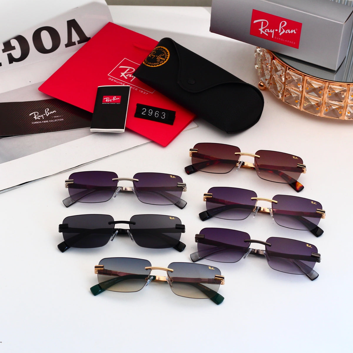 Square Rimless Sunglasses, UV Protection Gradient Lens