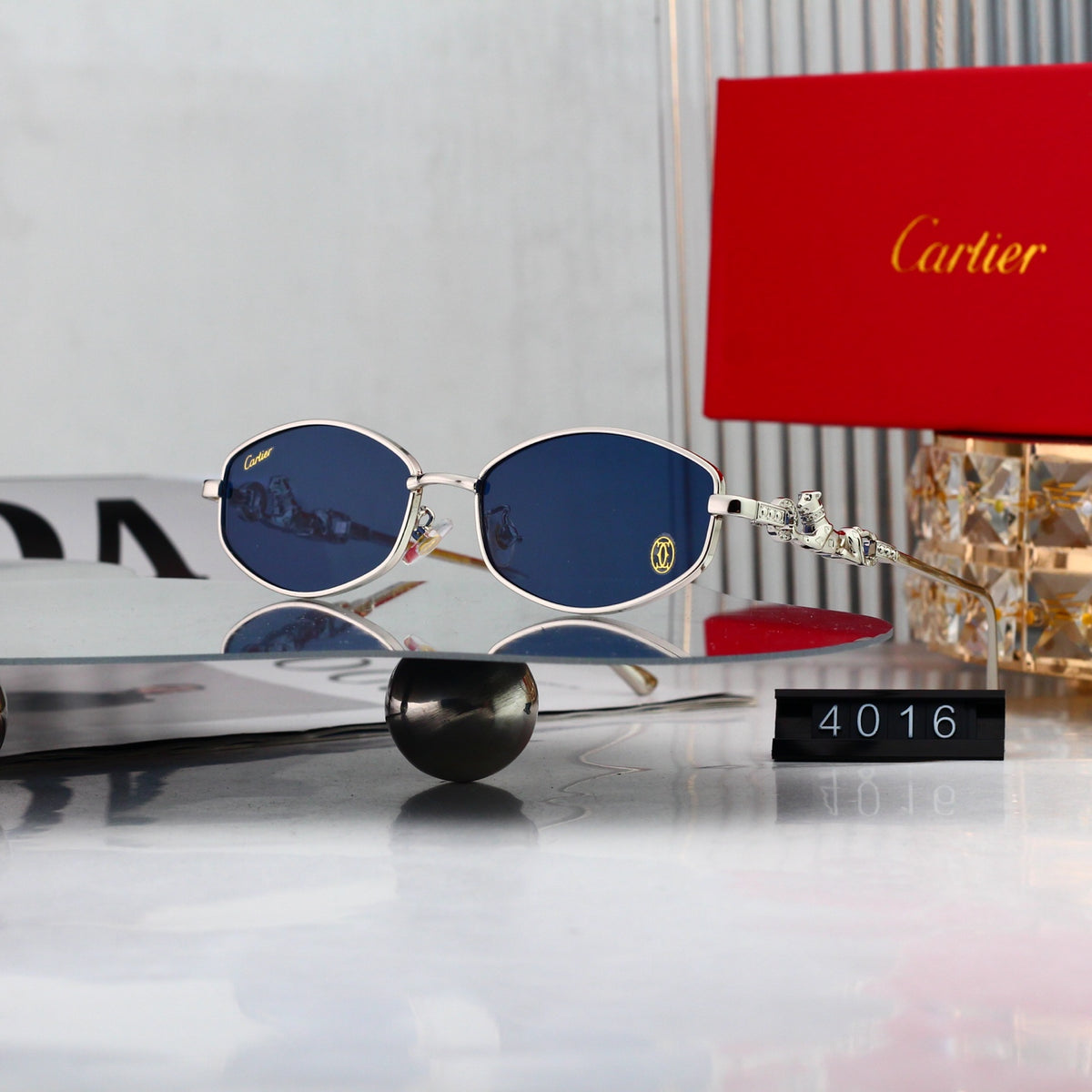 Vintage Oval Metal Sunglasses with Panther Accent