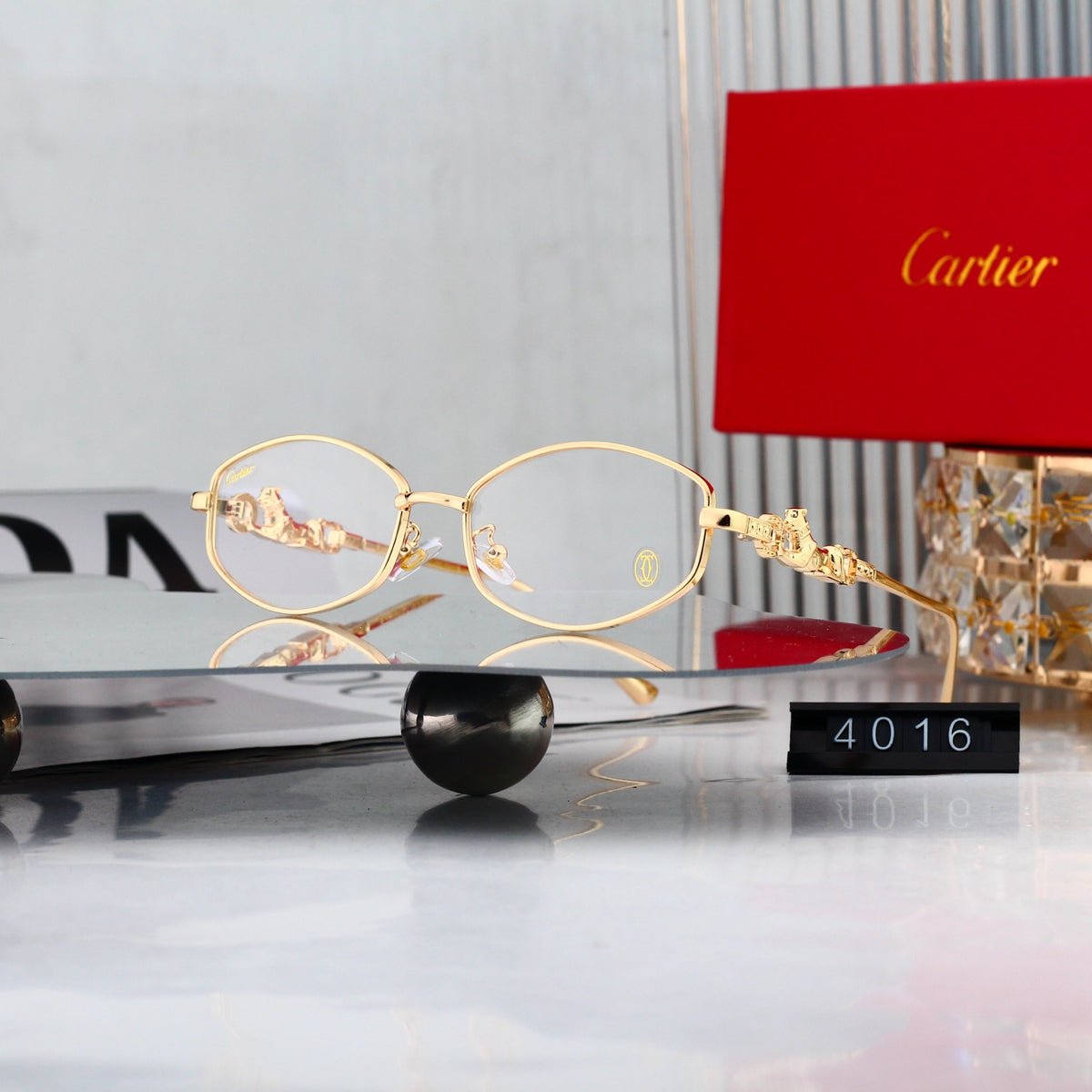 Vintage Oval Metal Sunglasses with Panther Accent