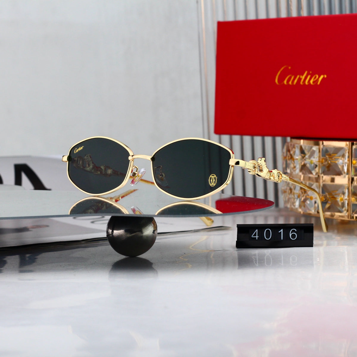 Vintage Oval Metal Sunglasses with Panther Accent