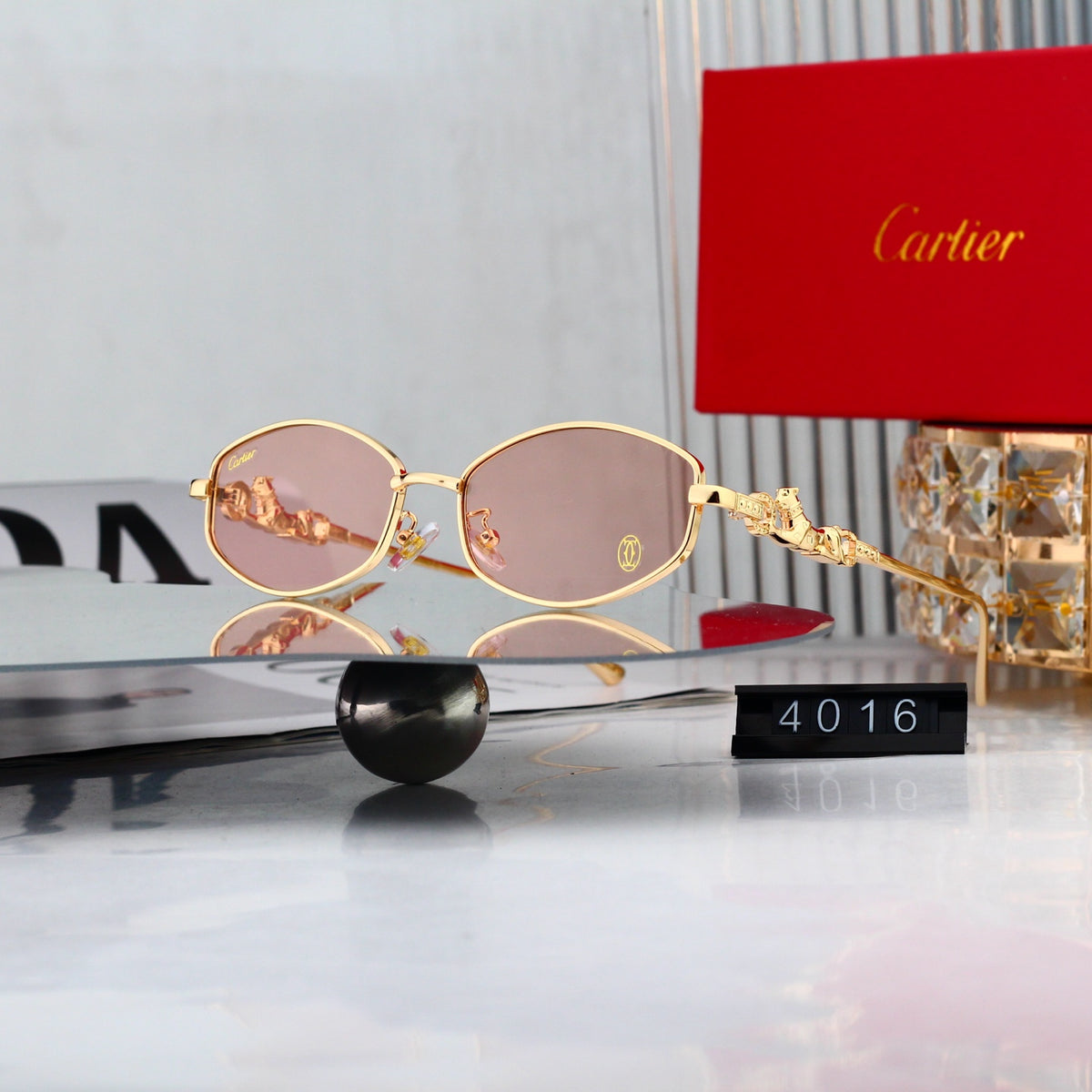 Vintage Oval Metal Sunglasses with Panther Accent