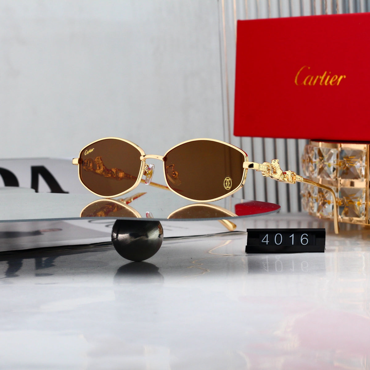 Vintage Oval Metal Sunglasses with Panther Accent