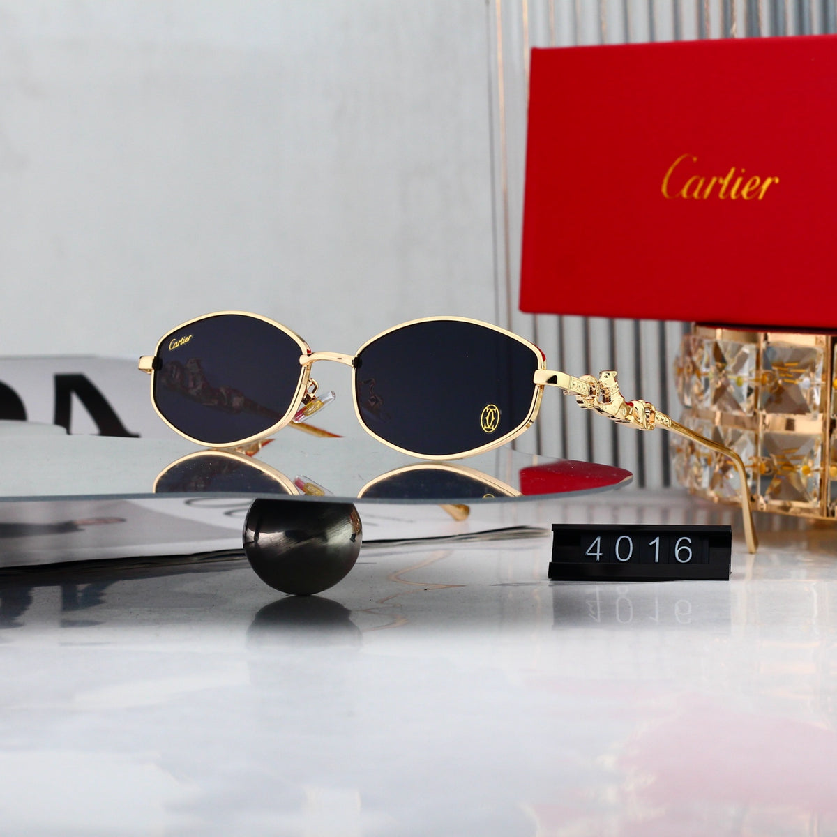 Vintage Oval Metal Sunglasses with Panther Accent