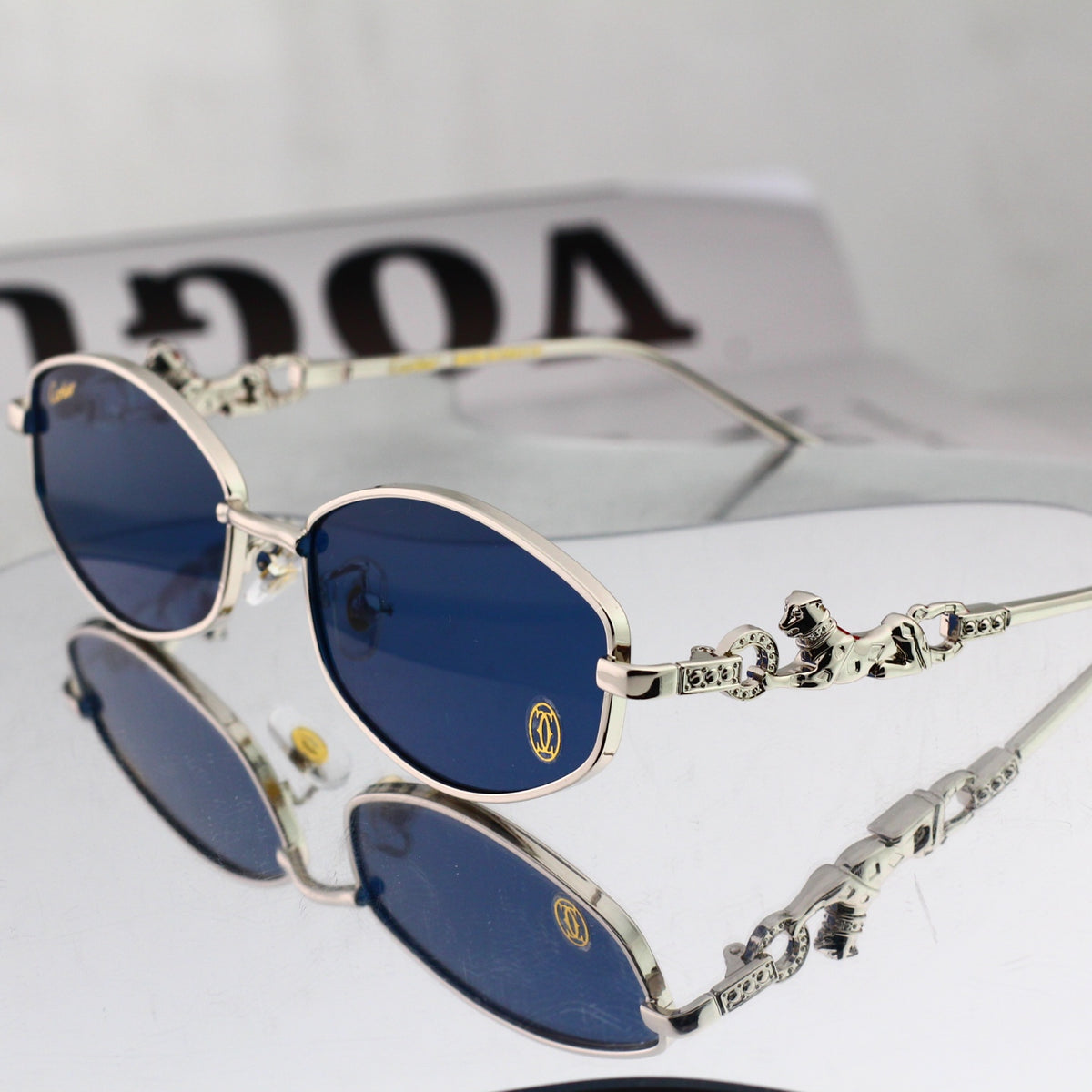 Vintage Oval Metal Sunglasses with Panther Accent